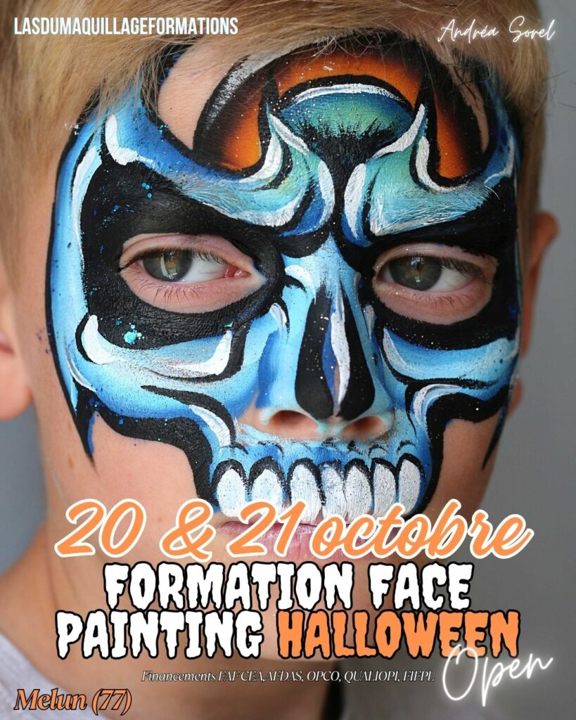 Présentation de la formation de face painting sur le thème Halloween qui aura lieu les 20 et 21 octobre 2025 à Melun 77