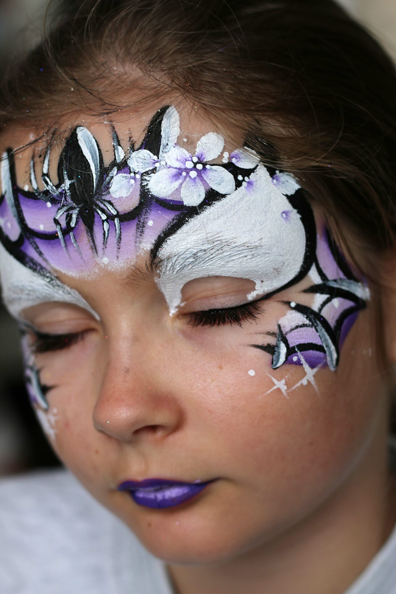 Photo maquillage résultat démonstration en formation de Face Painting : Spider Man fille. Formation proche Paris/IDF