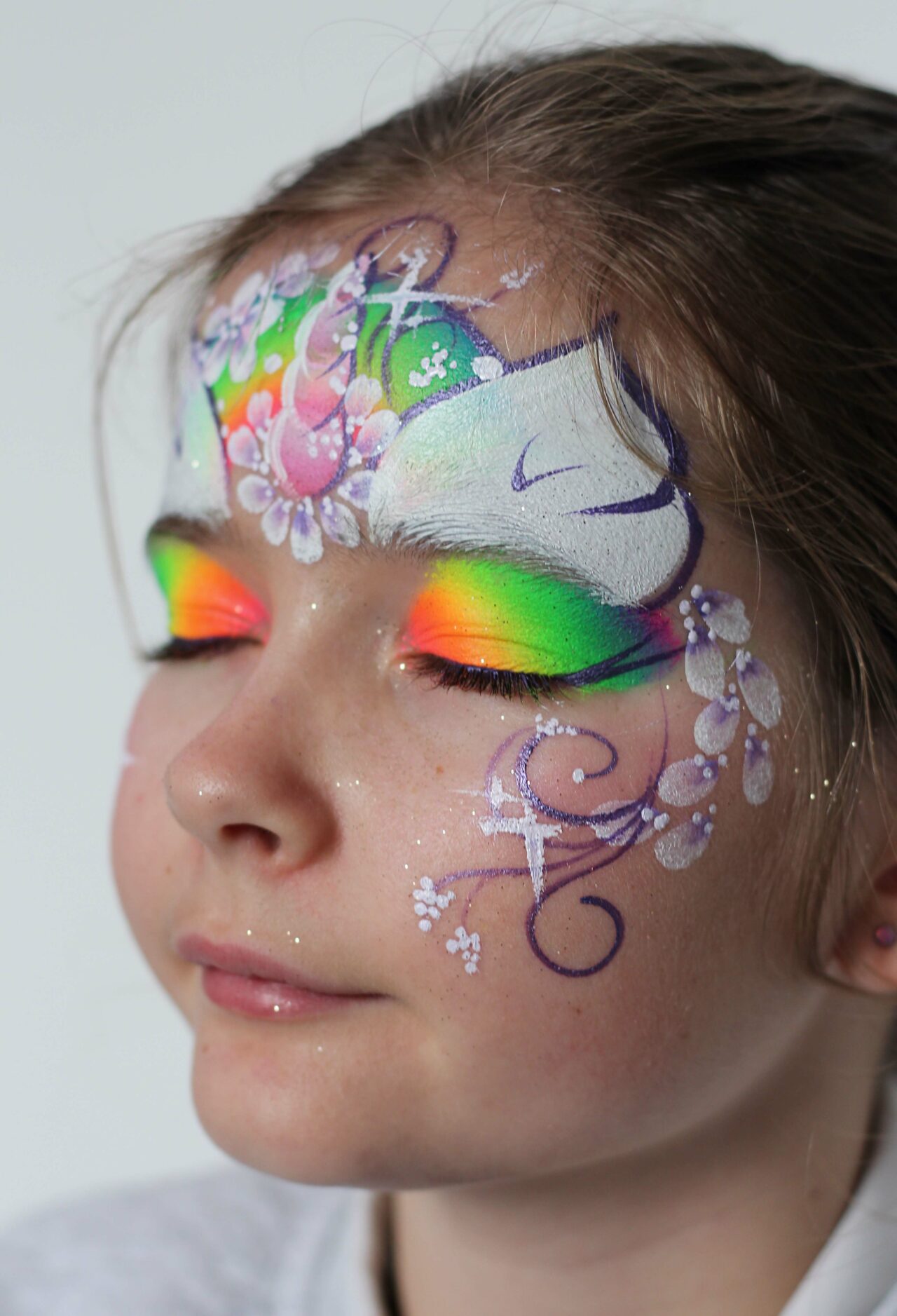 Photo maquillage résultat démonstration en formation de Face Painting : Licorne. Formation proche Paris/IDF
