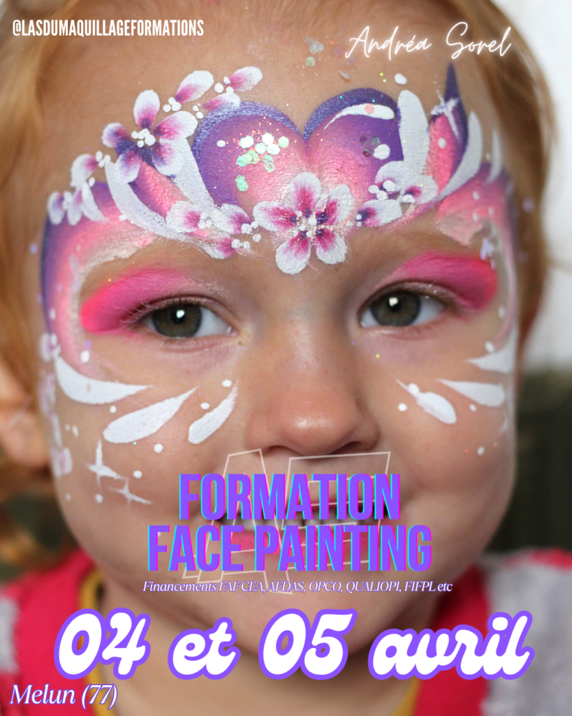 Présentation de la formation de face painting de 2 jours à Melun (77) en Ile de France, finançable via l'OPCO, l'AFDAS, le FAF CEA etc