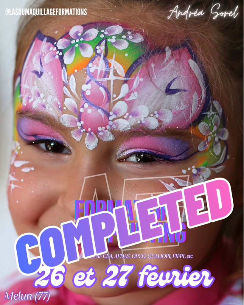 Présentation de la formation de face painting de 2 jours à Melun (77) en Ile de France, finançable via l'OPCO, l'AFDAS, le FAF CEA etc