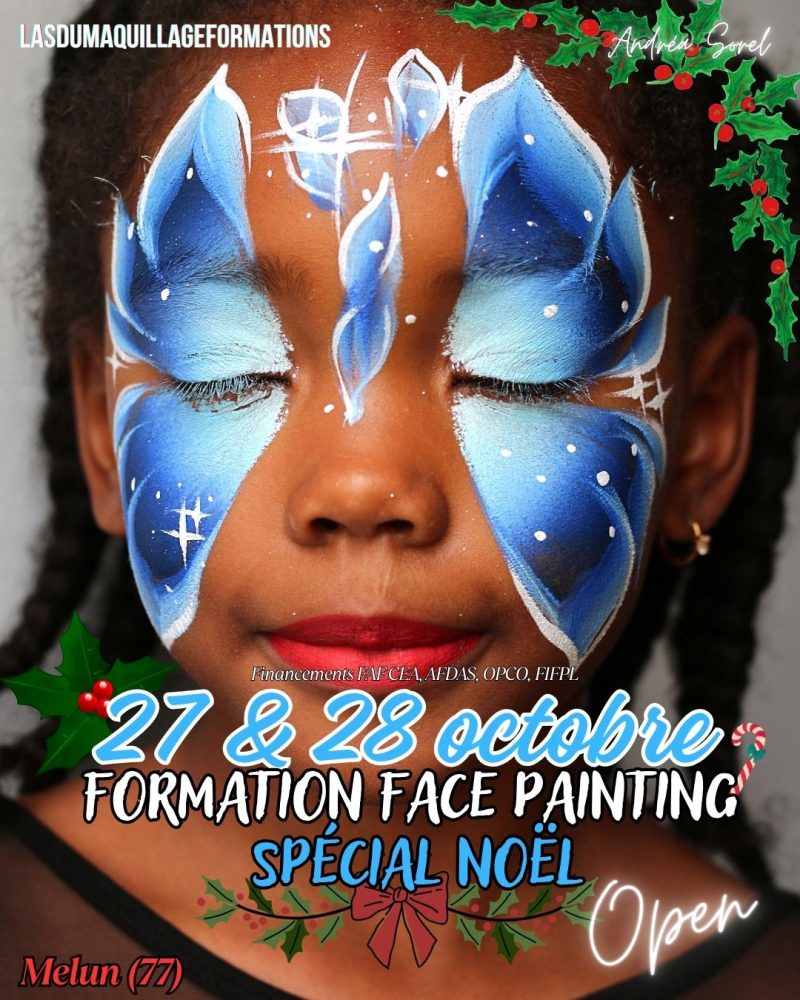 Présentation de la formation de face painting sur le thème de Noël qui aura lieu les 27 et 28 octobre 2025 à Melun 77