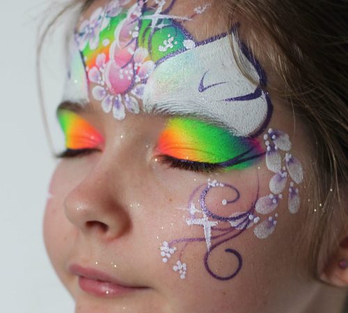 Photo maquillage résultat démonstration en formation de Face Painting : Licorne. Formation proche Paris/IDF